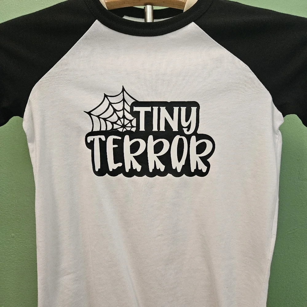 Spooky TINY TERROR Glow In‎ The Dark Kids Raglan Tee